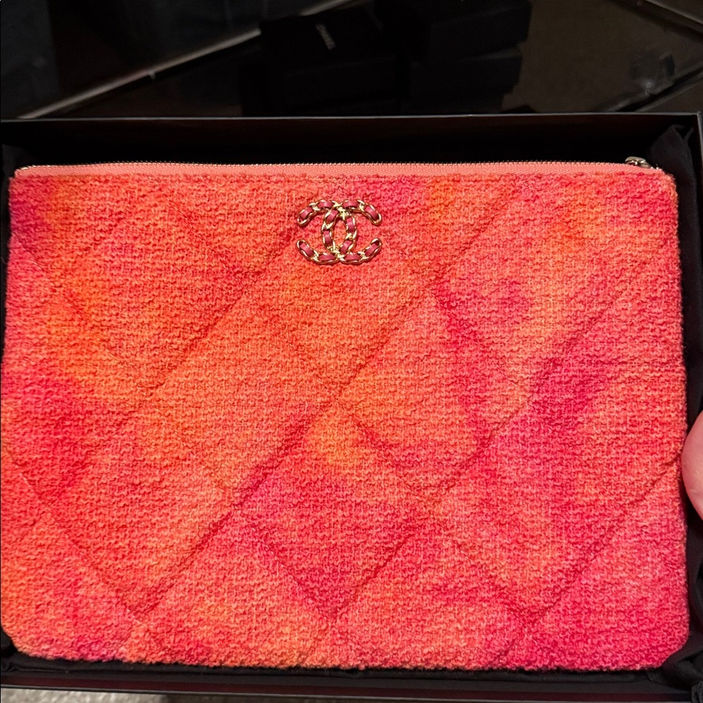CHANEL Vibrant Pink and Orange Quilted Pouch